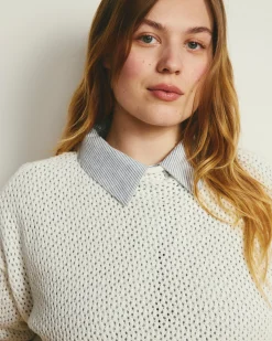 Positano Pointelle Mock Neck Sweater White
