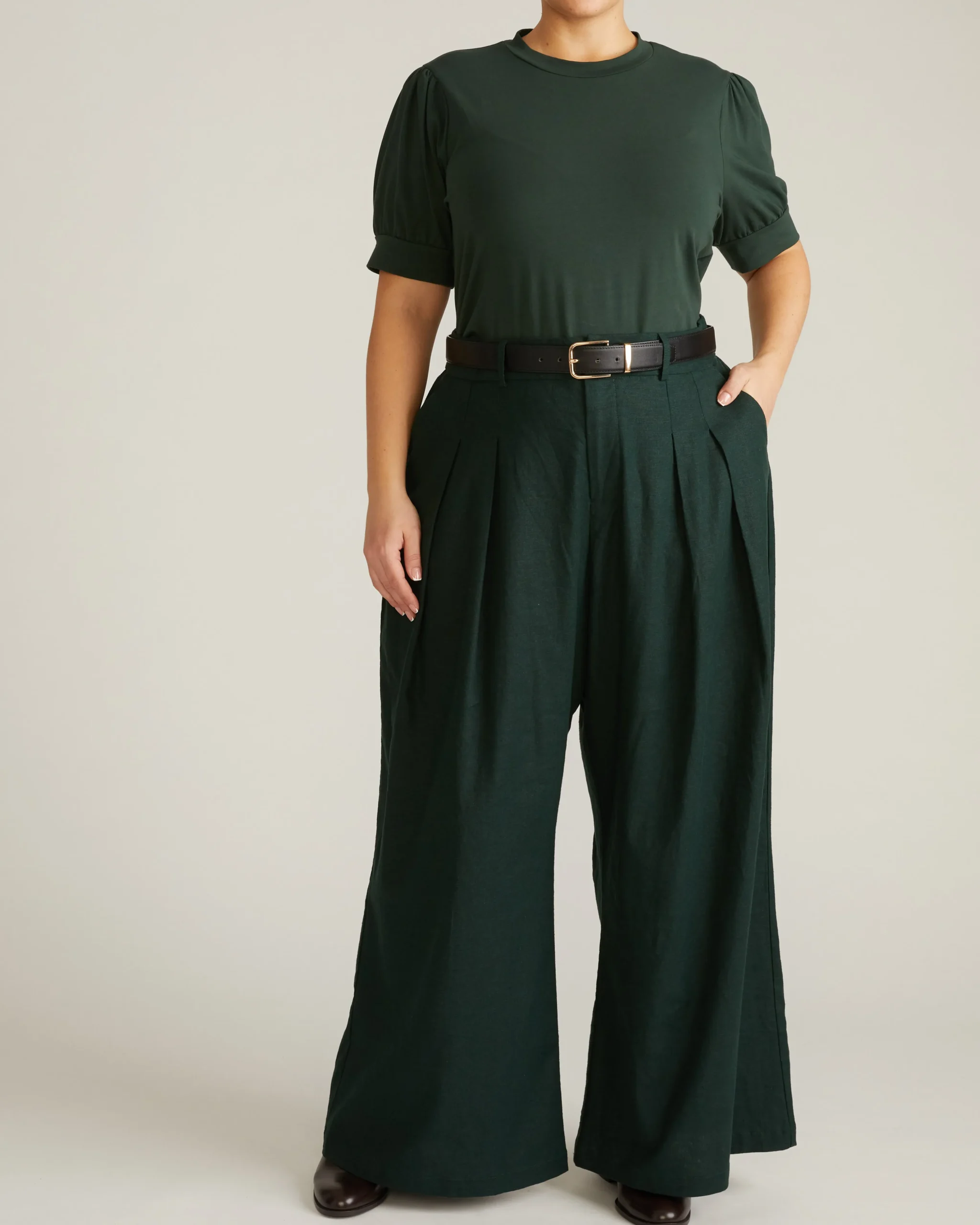Pouf Sleeve Tee Forest Green