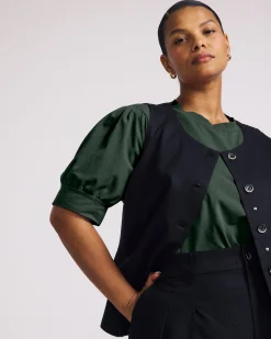 Pouf Sleeve Tee Forest Green