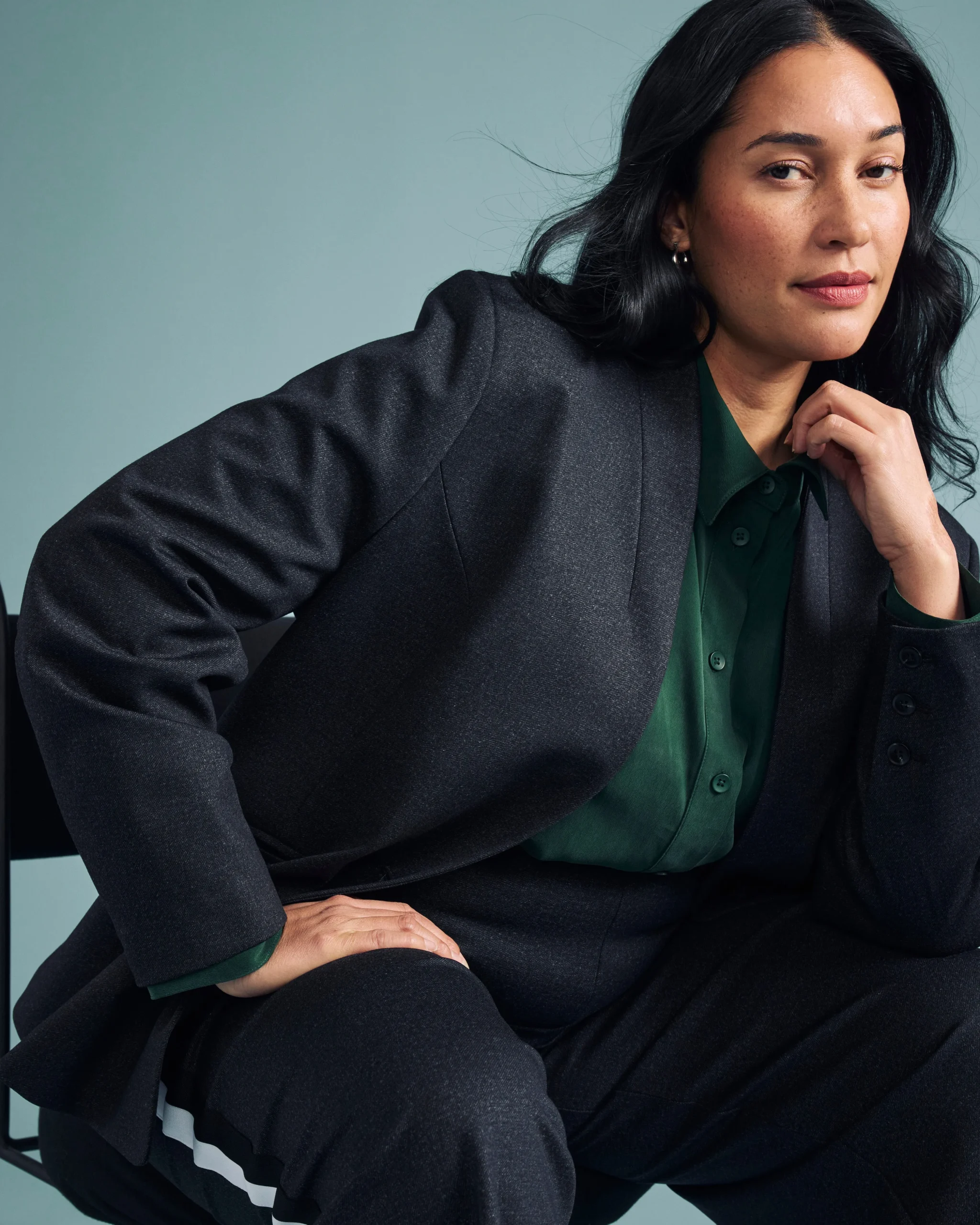 PowerPonte Denim Collarless Blazer Charcoal