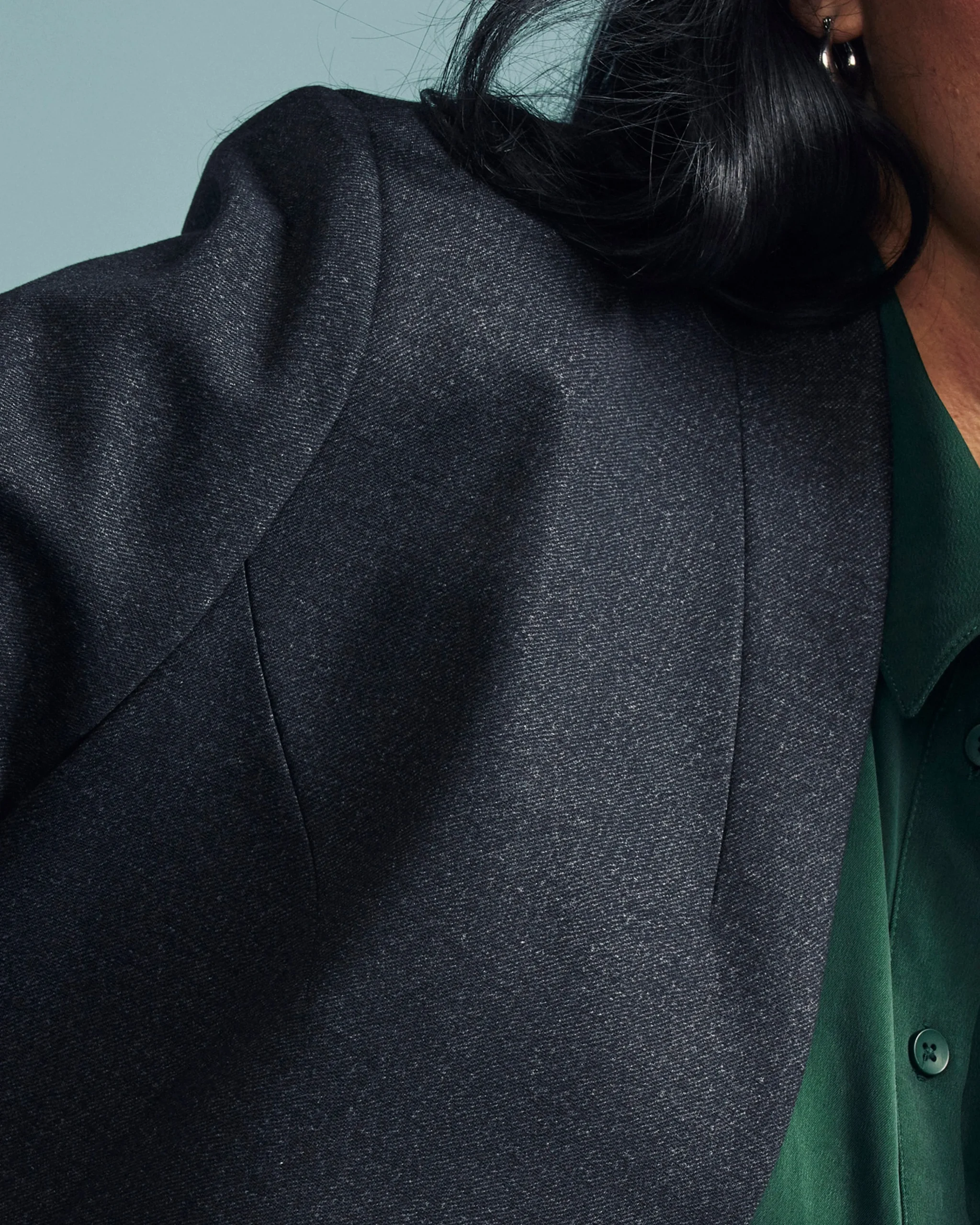 PowerPonte Denim Collarless Blazer Charcoal
