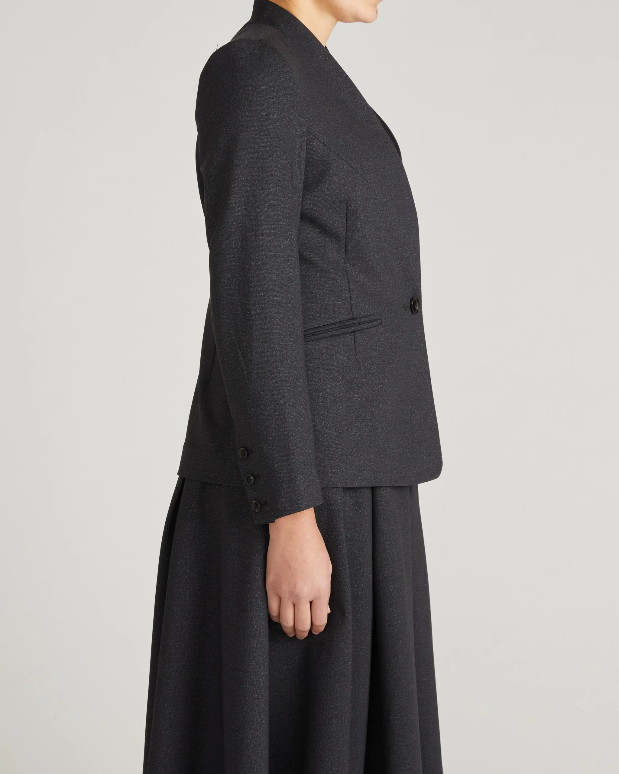 PowerPonte Denim Collarless Blazer Charcoal