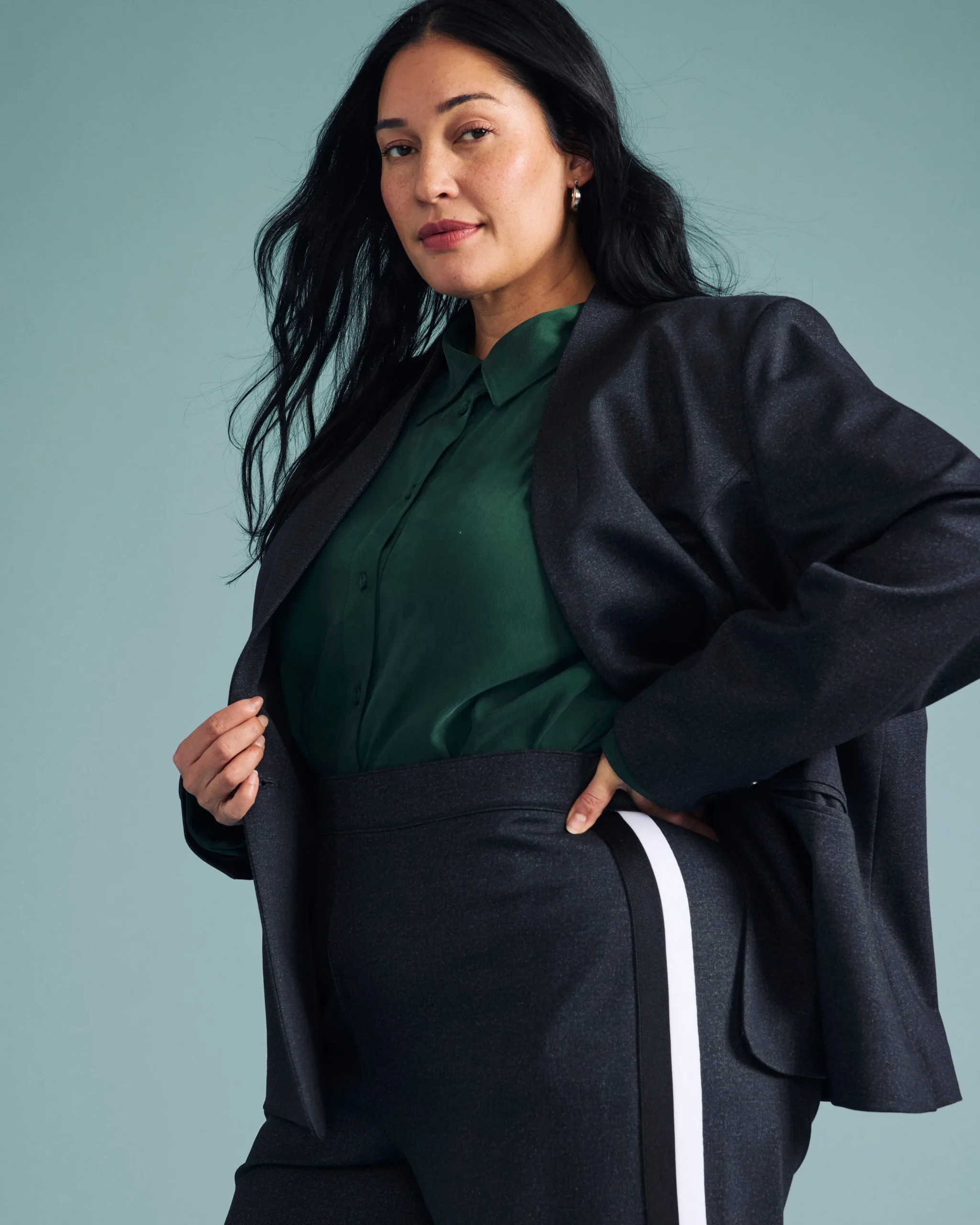PowerPonte Denim Collarless Blazer Charcoal