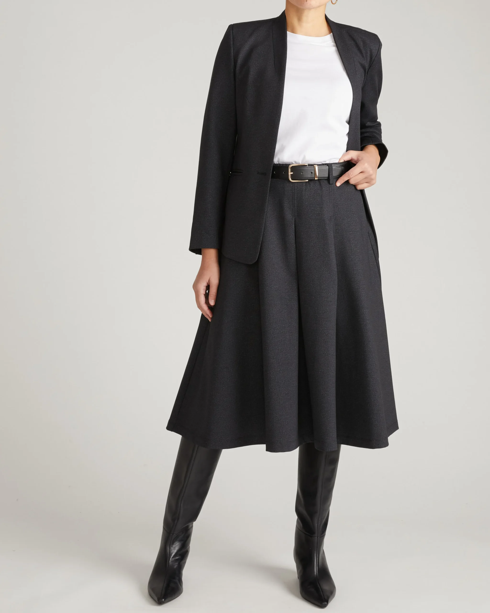 PowerPonte Denim Pleated Skirt Charcoal