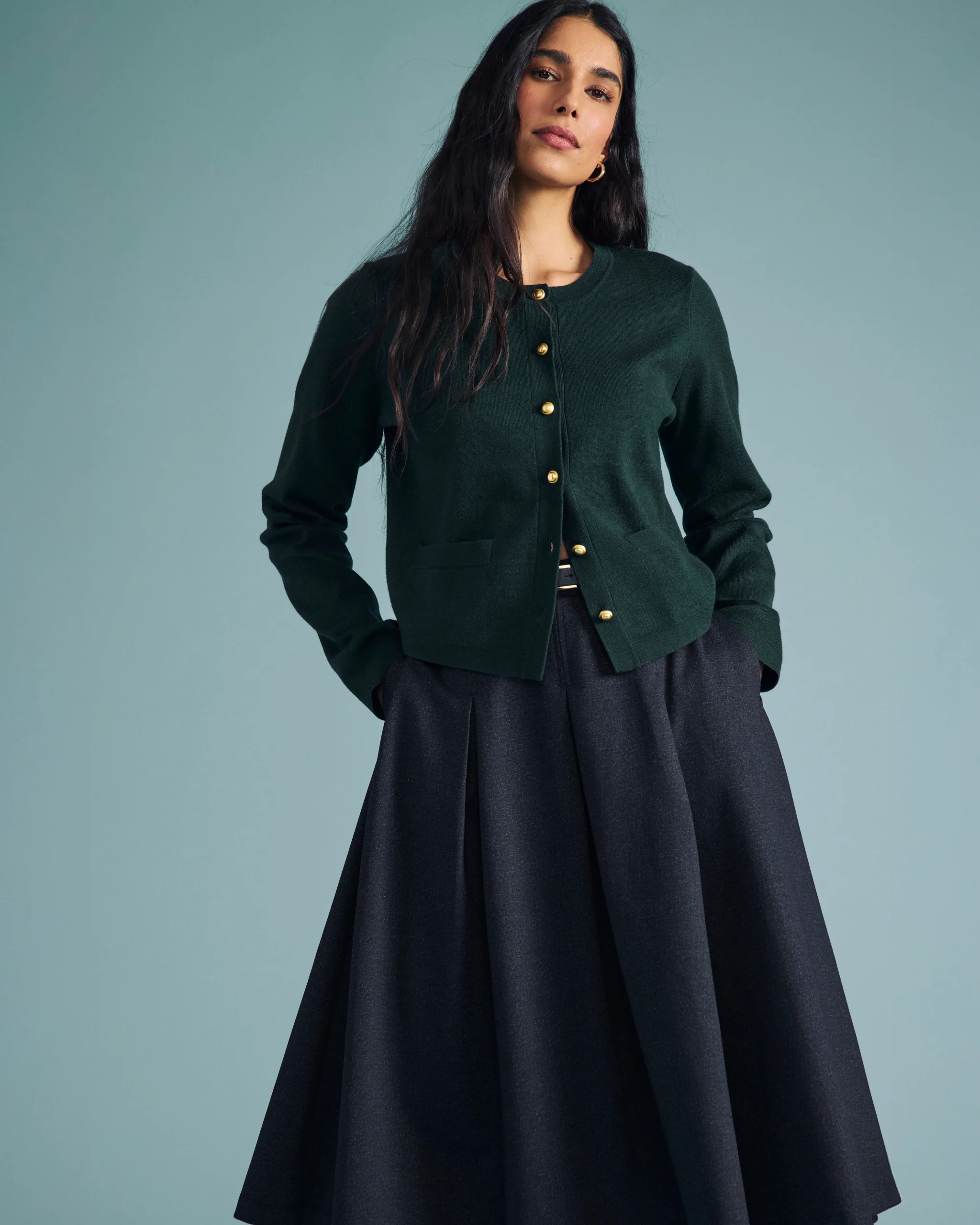 PowerPonte Denim Pleated Skirt Charcoal