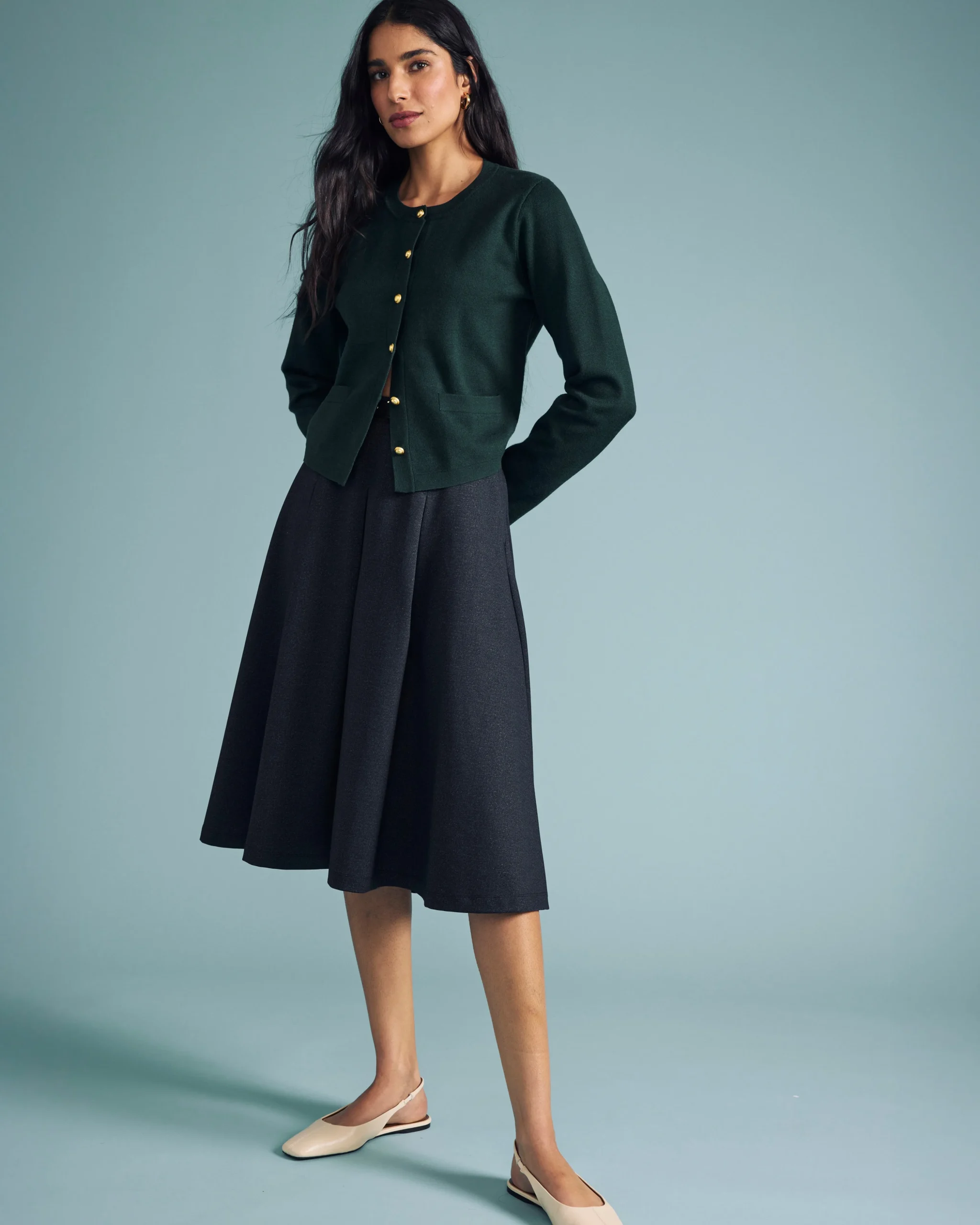 PowerPonte Denim Pleated Skirt Charcoal