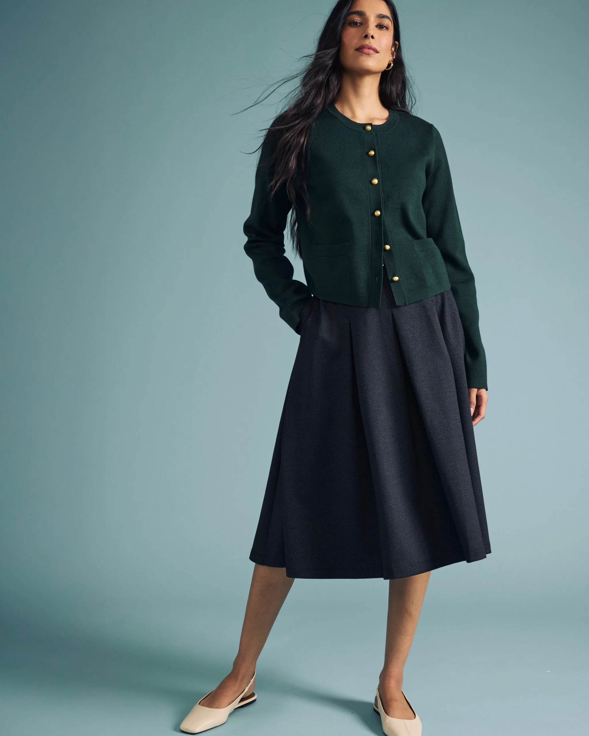 PowerPonte Denim Pleated Skirt Charcoal