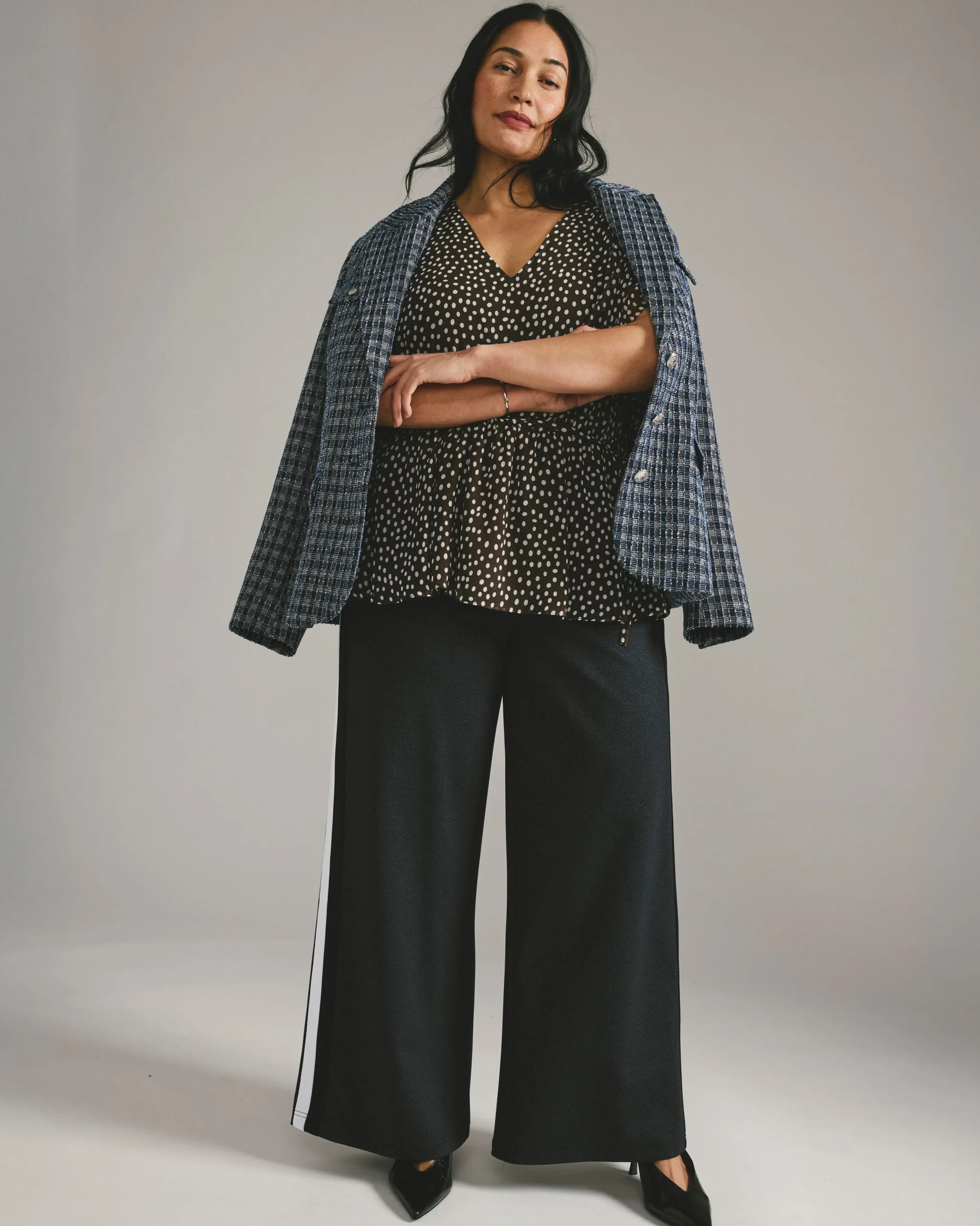 PowerPonte Denim Stephanie Pants Charcoal with Black/White Stripe