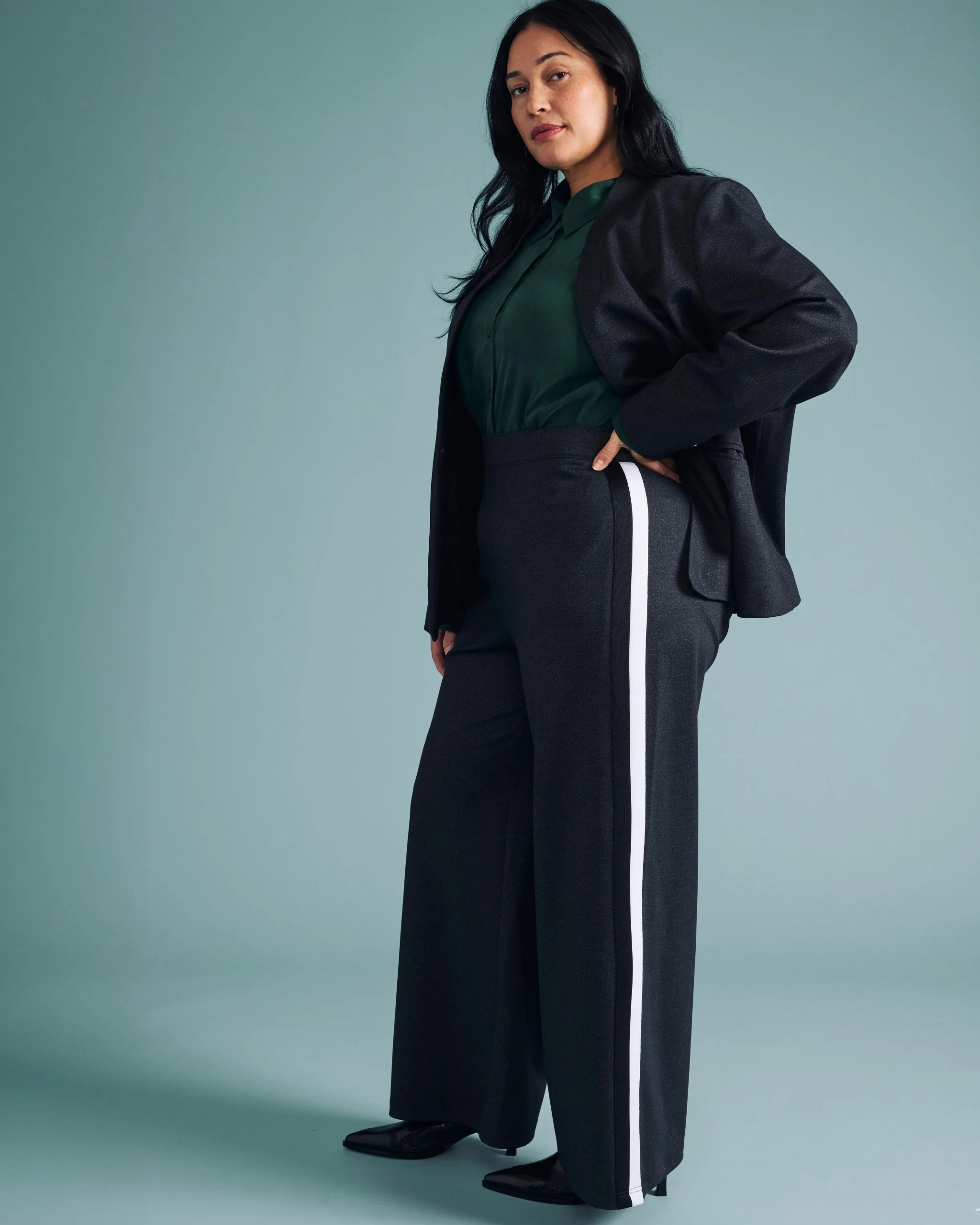 PowerPonte Denim Stephanie Pants Charcoal with Black/White Stripe