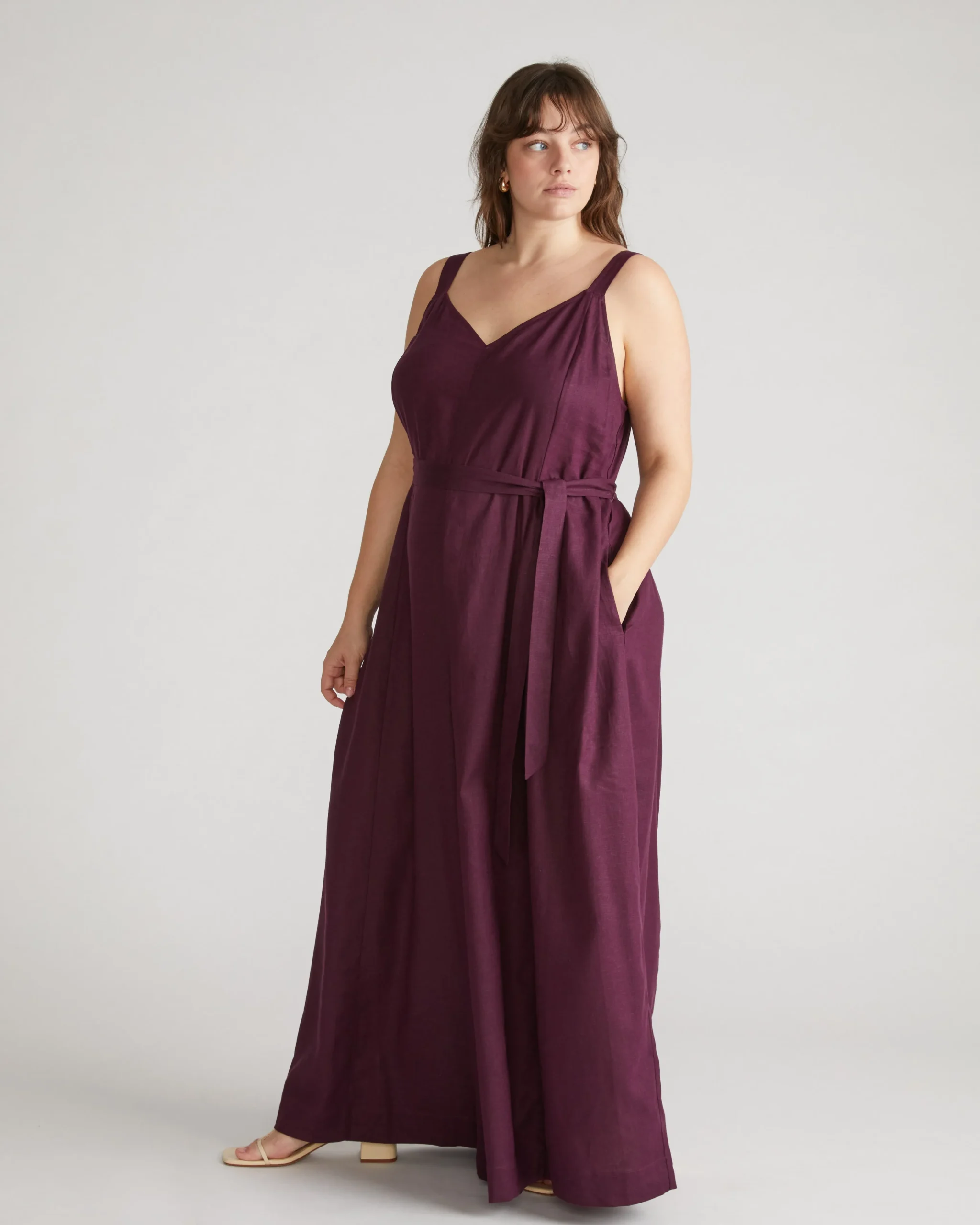 Promenade Linen Blend Jumpsuit Acai