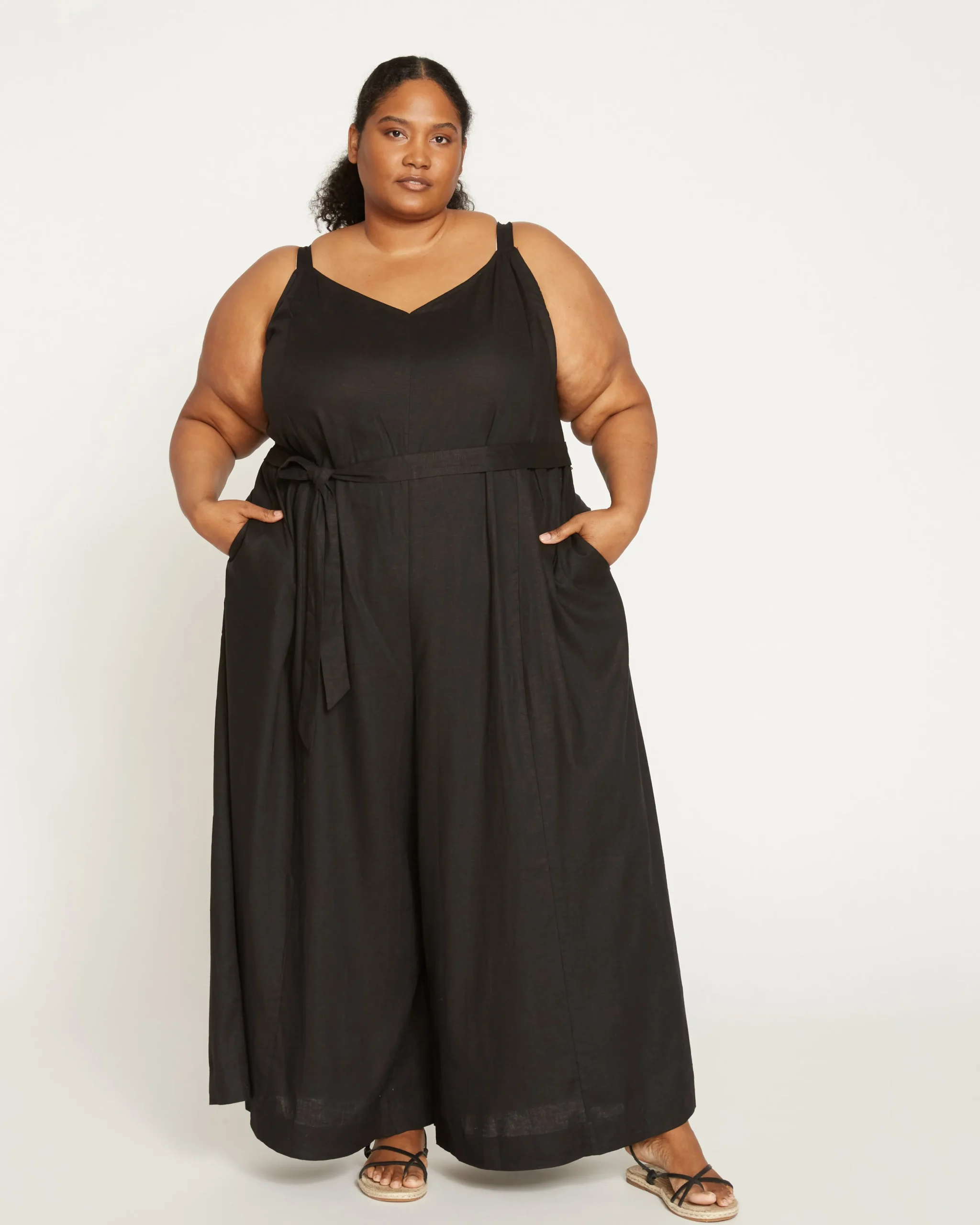 Promenade Linen Blend Jumpsuit Black