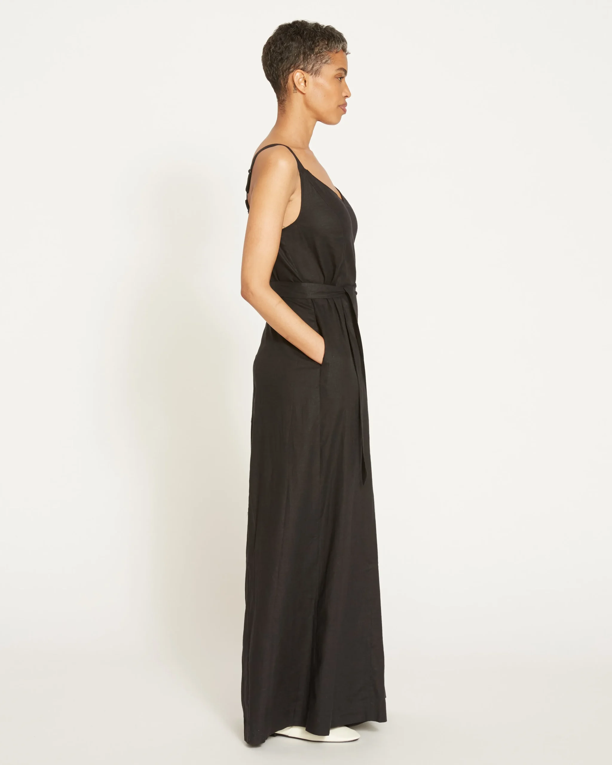 Promenade Linen Blend Jumpsuit Black