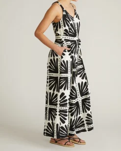 Promenade Linen Blend Jumpsuit Ink Bloom Print