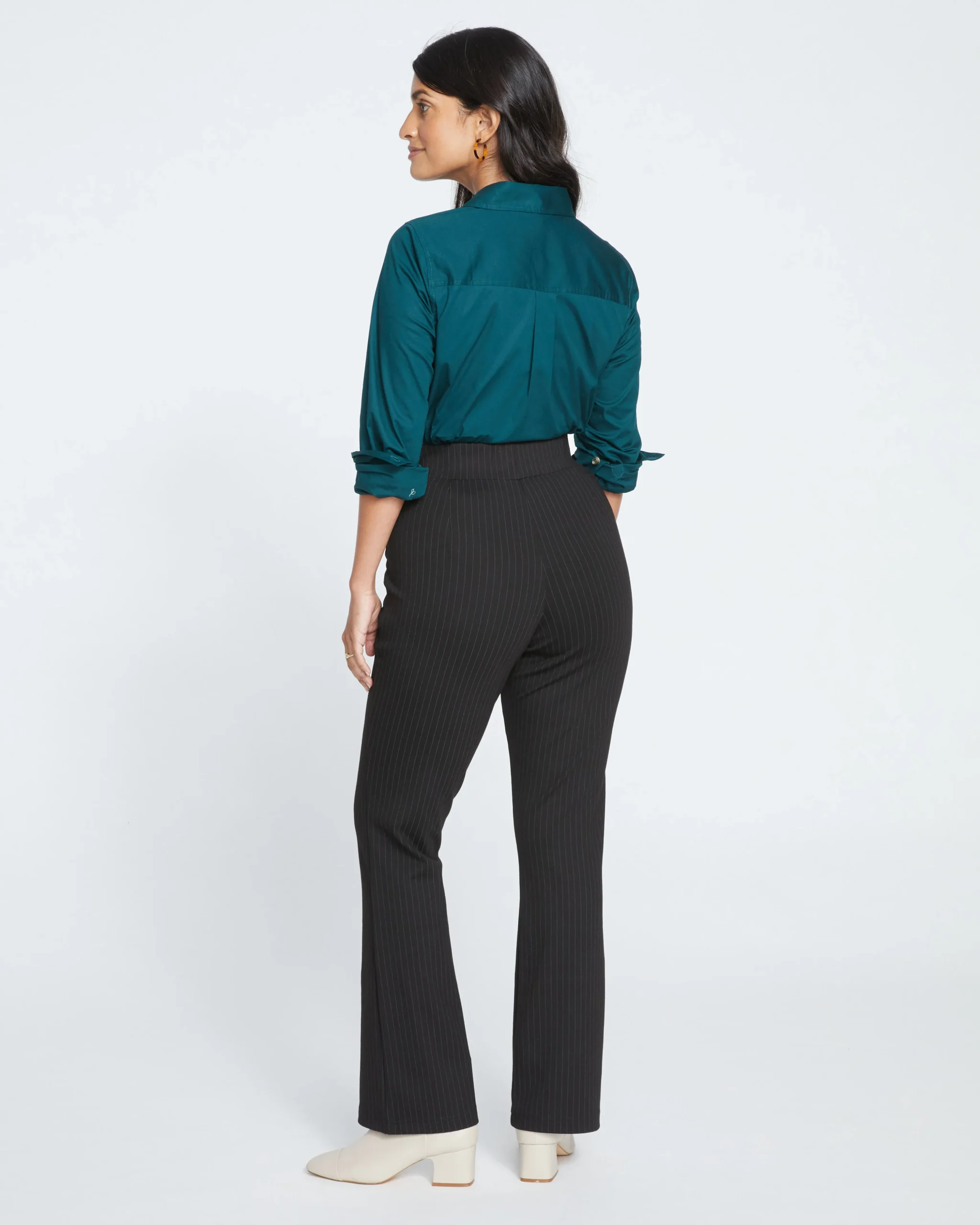 Pull On Bootcut Ponte Pants Slate Pinstripe