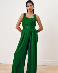 Rania Belted Linen Blend Jumpsuit Jardin