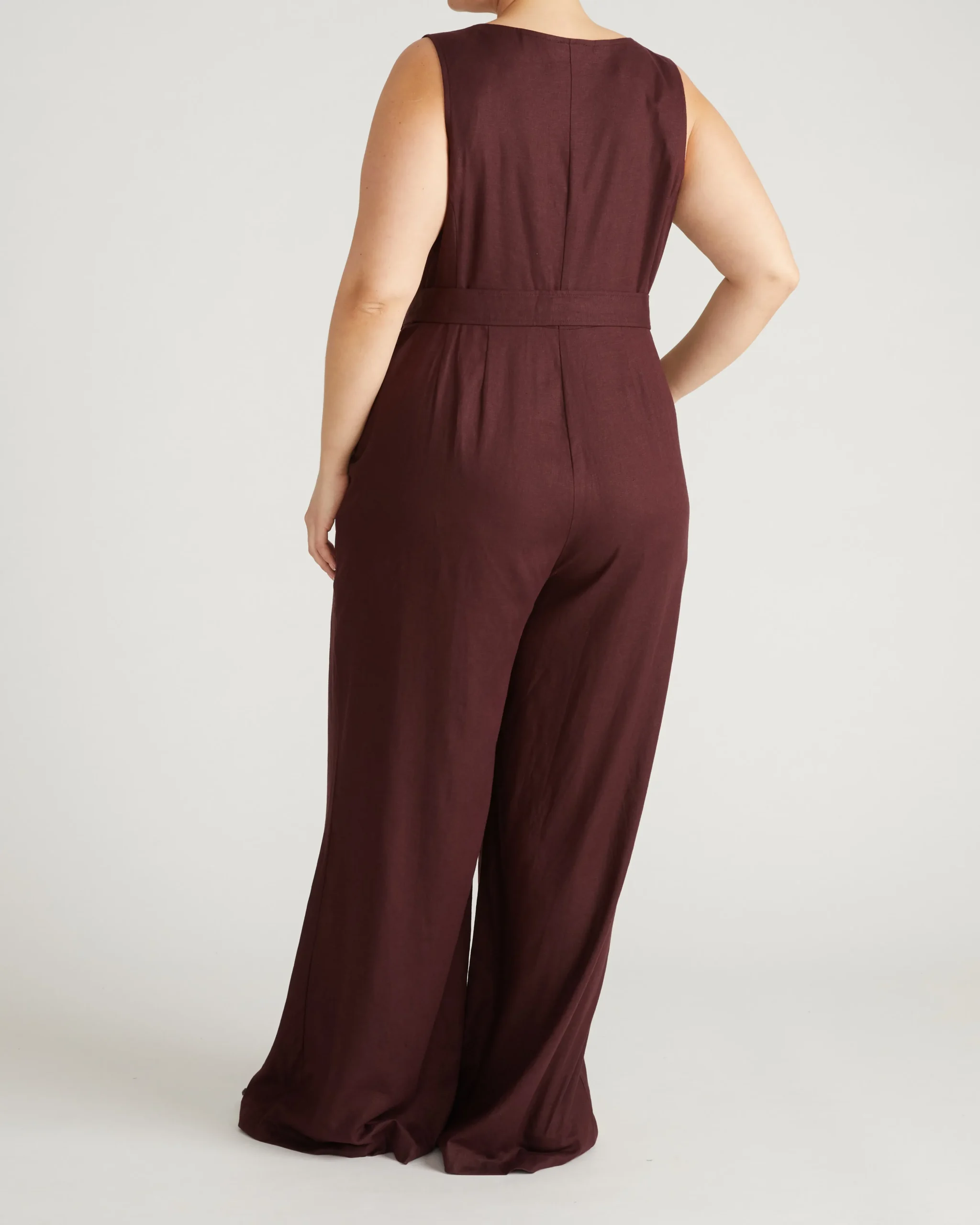 Rania Belted Linen Blend Jumpsuit Brulee