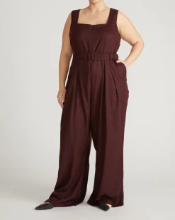 Rania Belted Linen Blend Jumpsuit Brulee