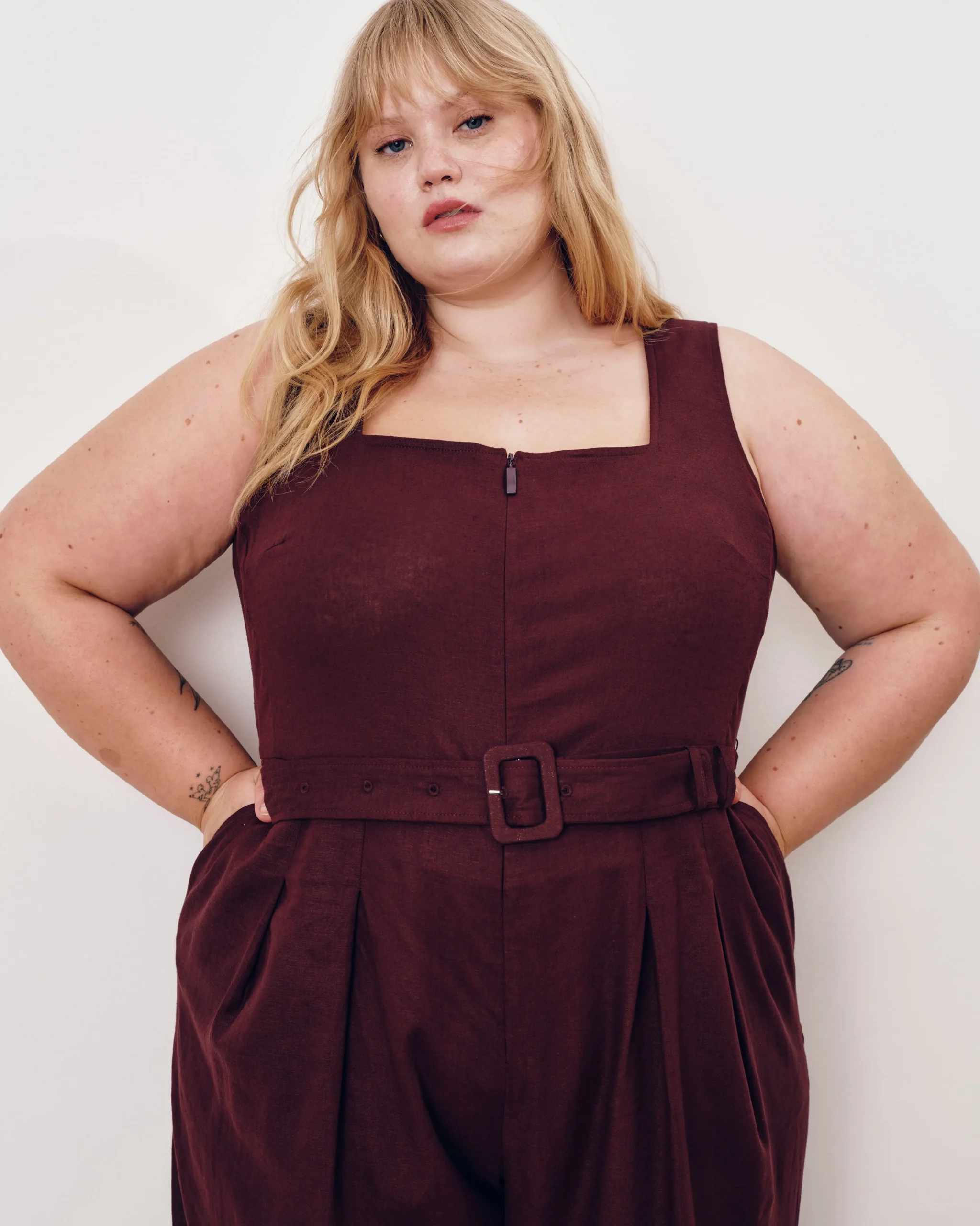 Rania Belted Linen Blend Jumpsuit Brulee