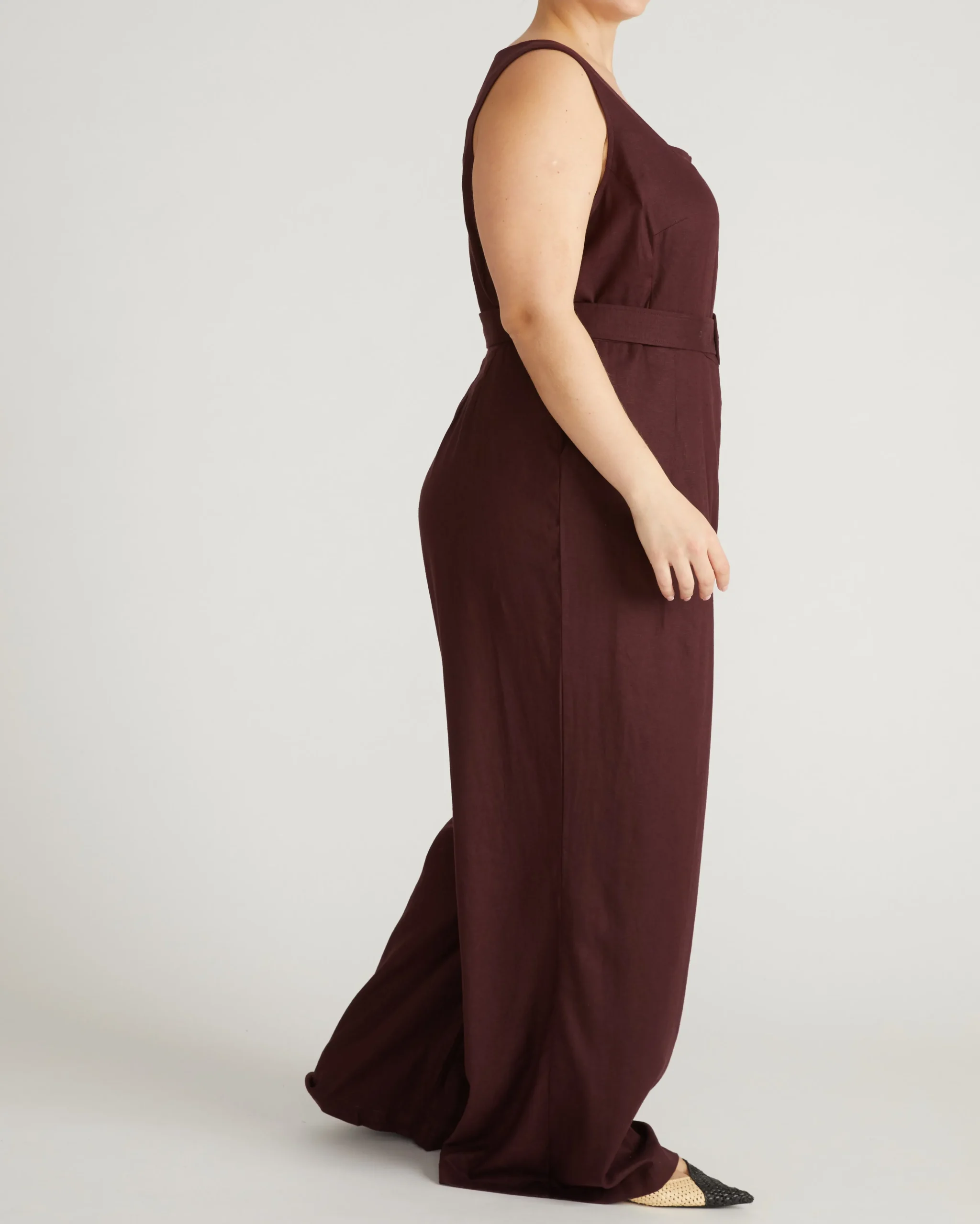 Rania Belted Linen Blend Jumpsuit Brulee