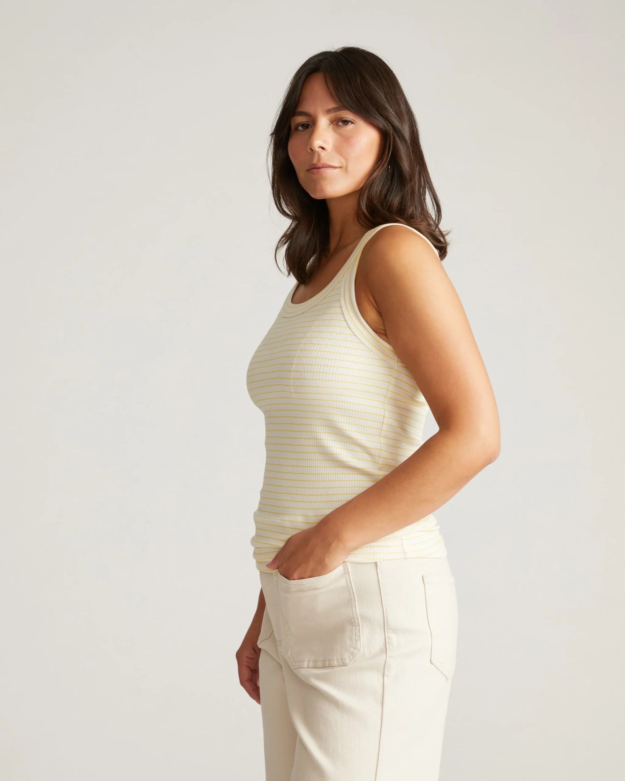 Roitfeld Ribbed Tank Yellow Microstripe