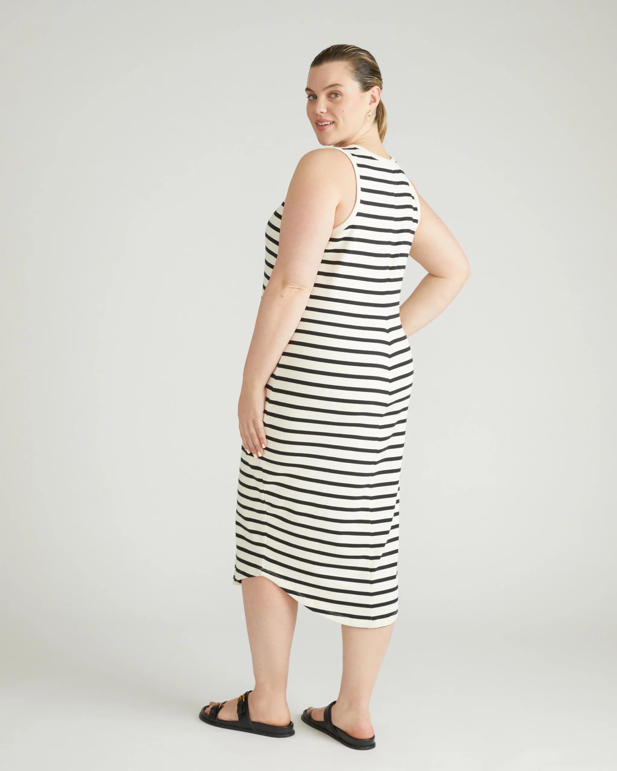 Romera Ribbed Dress Ecru/Black Stripe