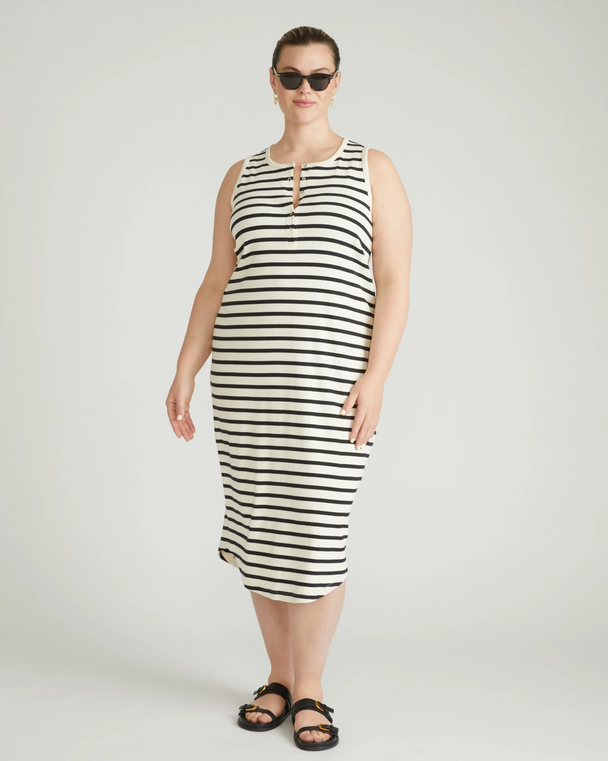Romera Ribbed Dress Ecru/Black Stripe