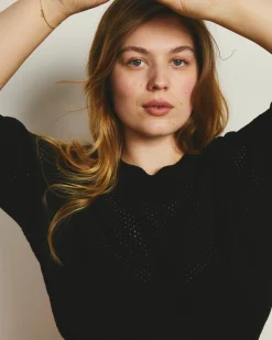 Rosie Pointelle Sweater Top Black