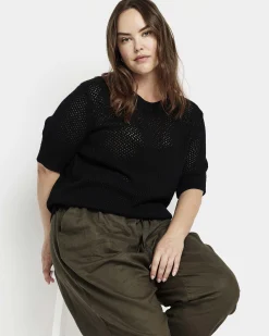 Rosie Pointelle Sweater Top Black