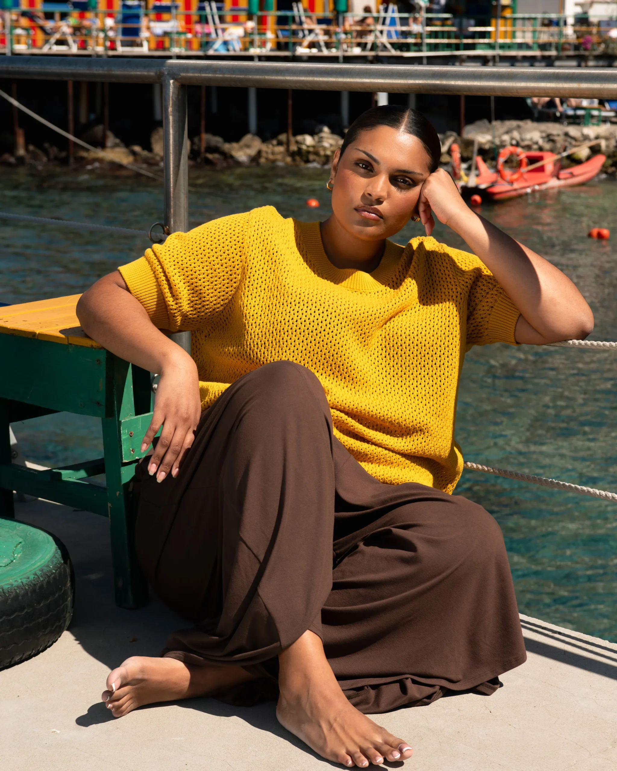 Rosie Pointelle Sweater Top Goldenrod