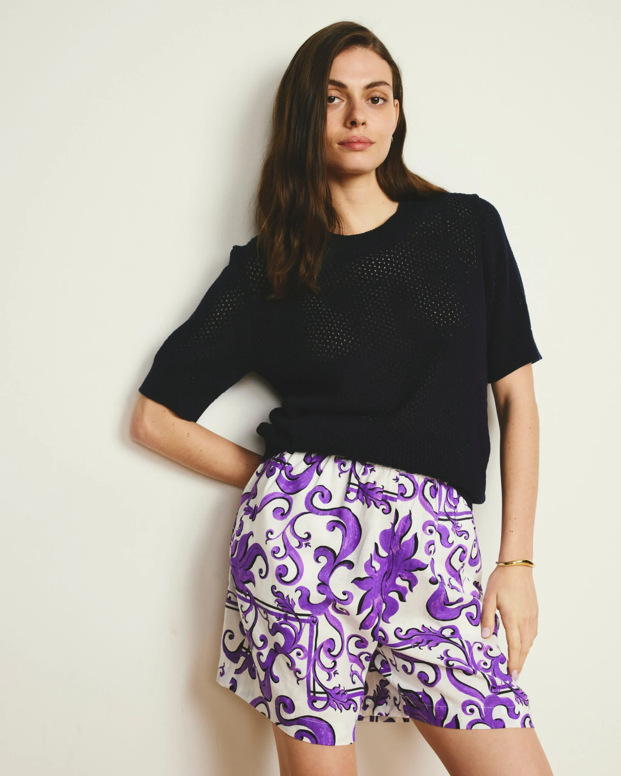 Rosie Pointelle Sweater Top Navy