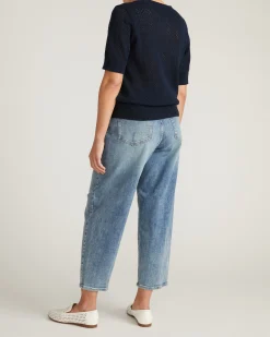 Rosie Pointelle Sweater Top Navy