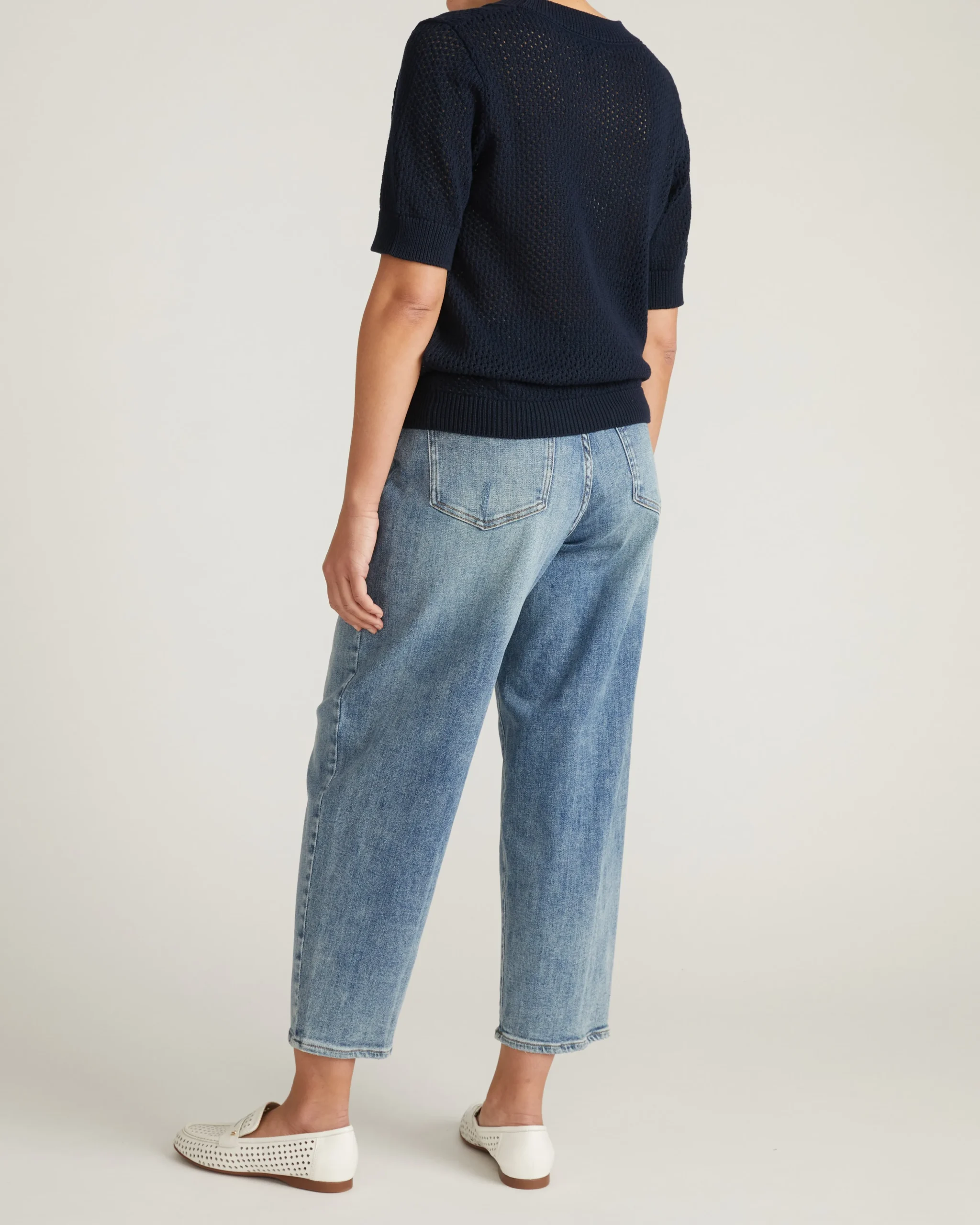 Rosie Pointelle Sweater Top Navy