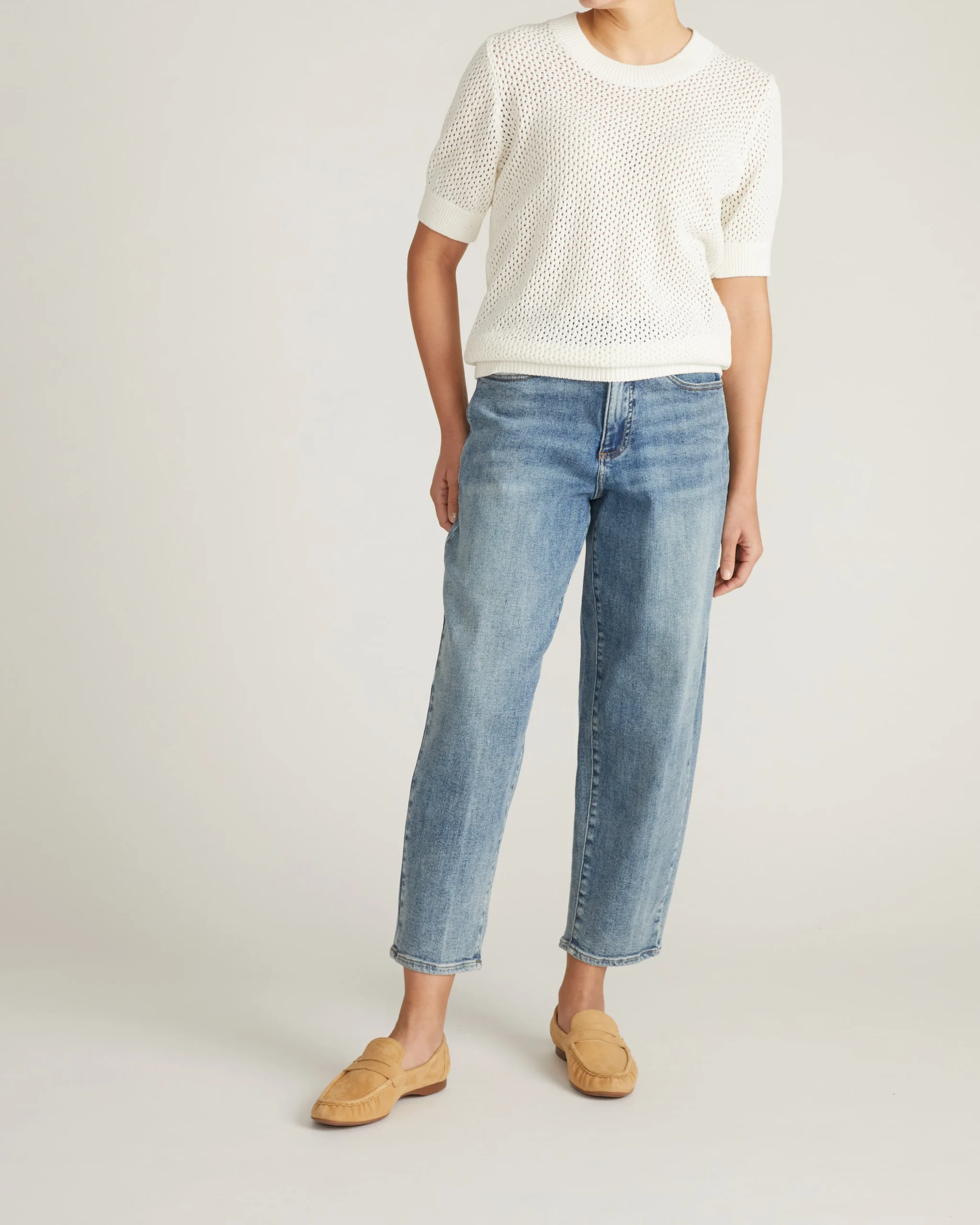 Rosie Pointelle Sweater Top White