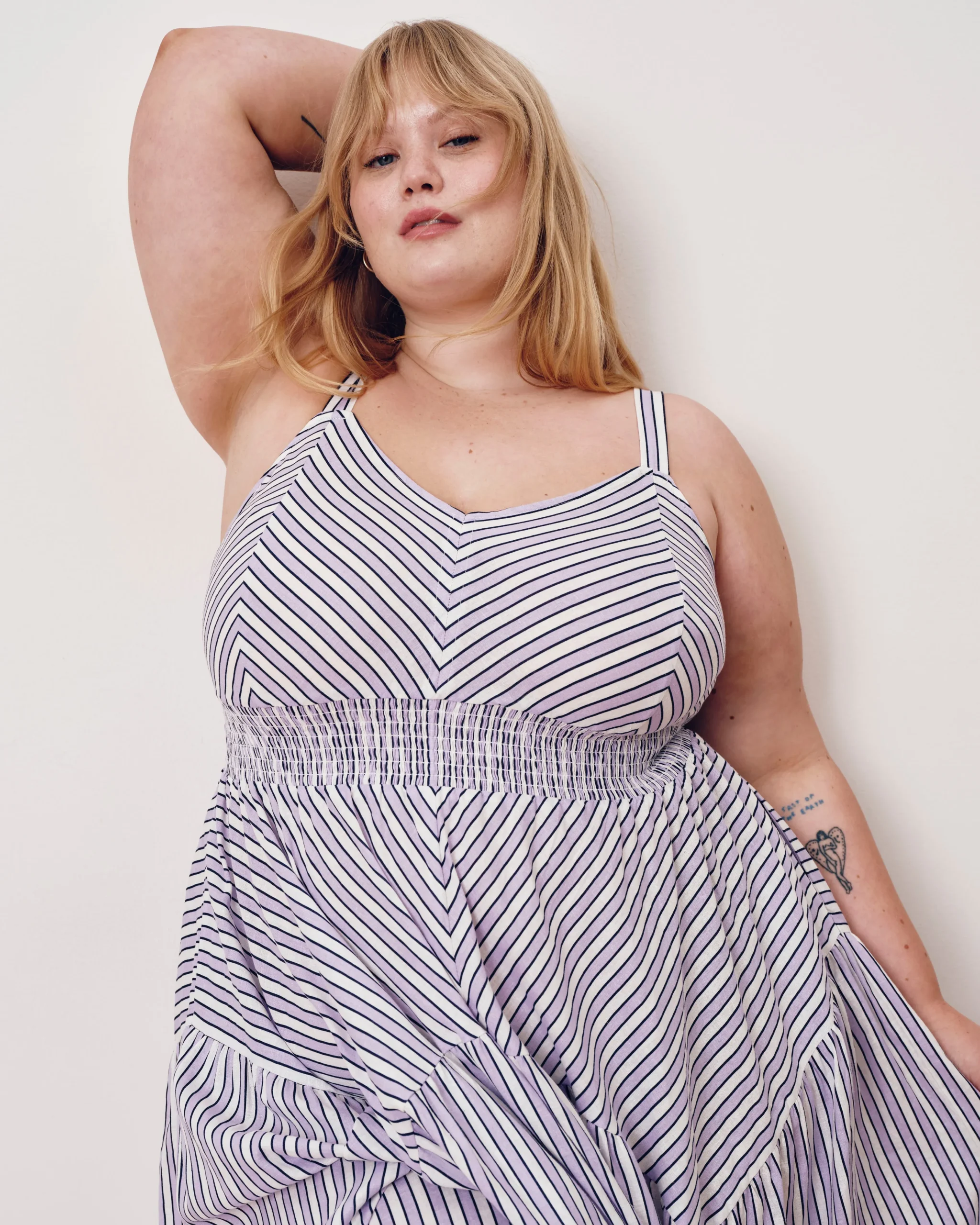 Ruby Smocked Linen Blend Sundress Lilac Stripe Print