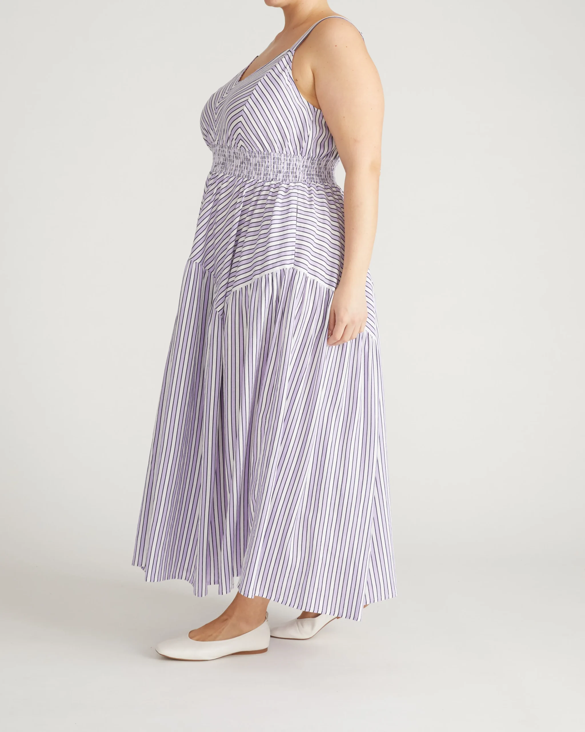 Ruby Smocked Linen Blend Sundress Lilac Stripe Print