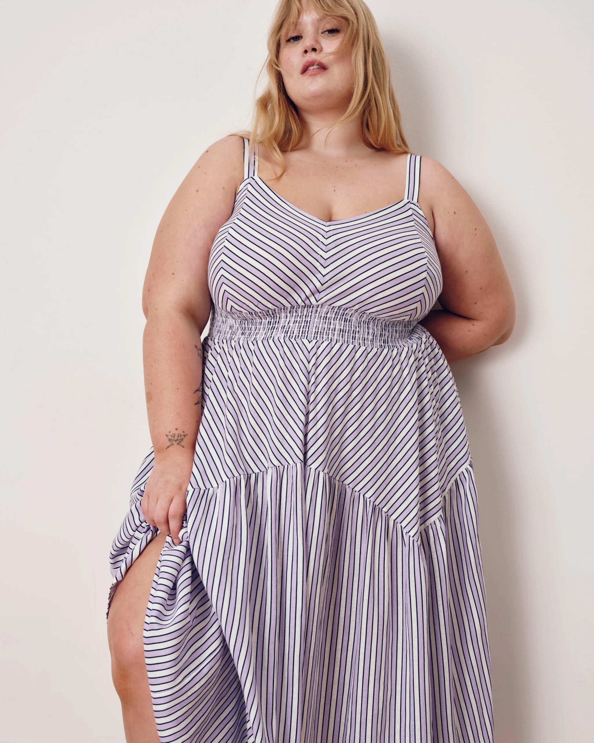 Ruby Smocked Linen Blend Sundress Lilac Stripe Print