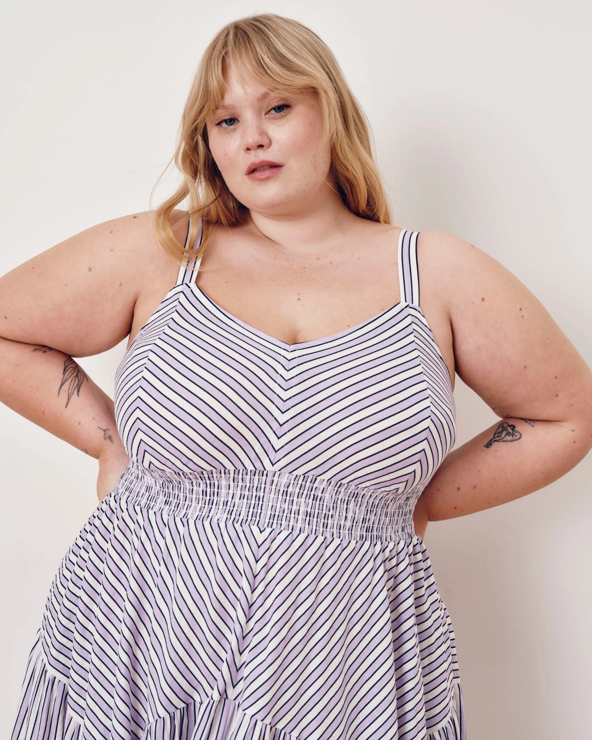 Ruby Smocked Linen Blend Sundress Lilac Stripe Print