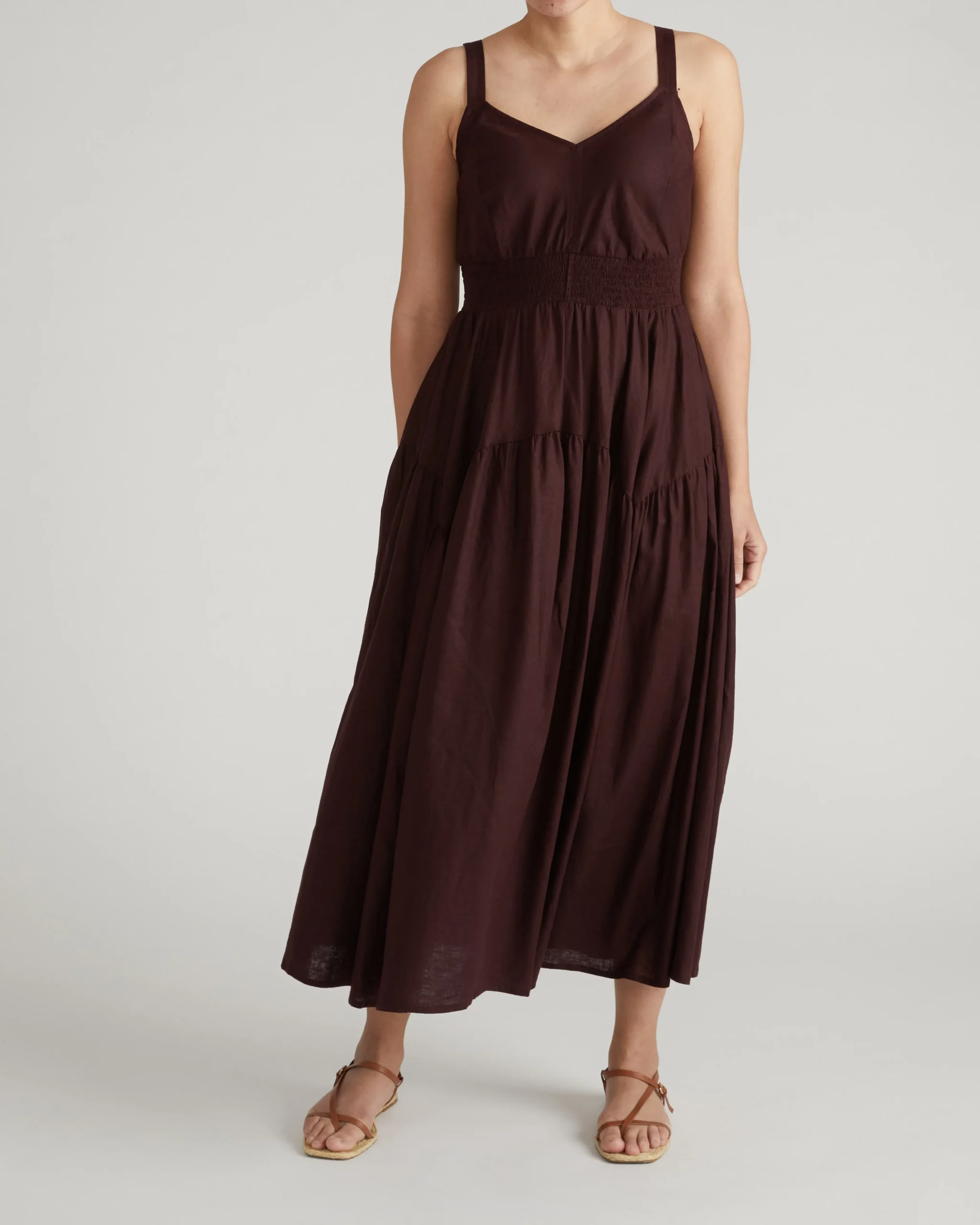 Ruby Smocked Linen Blend Sundress Brulee