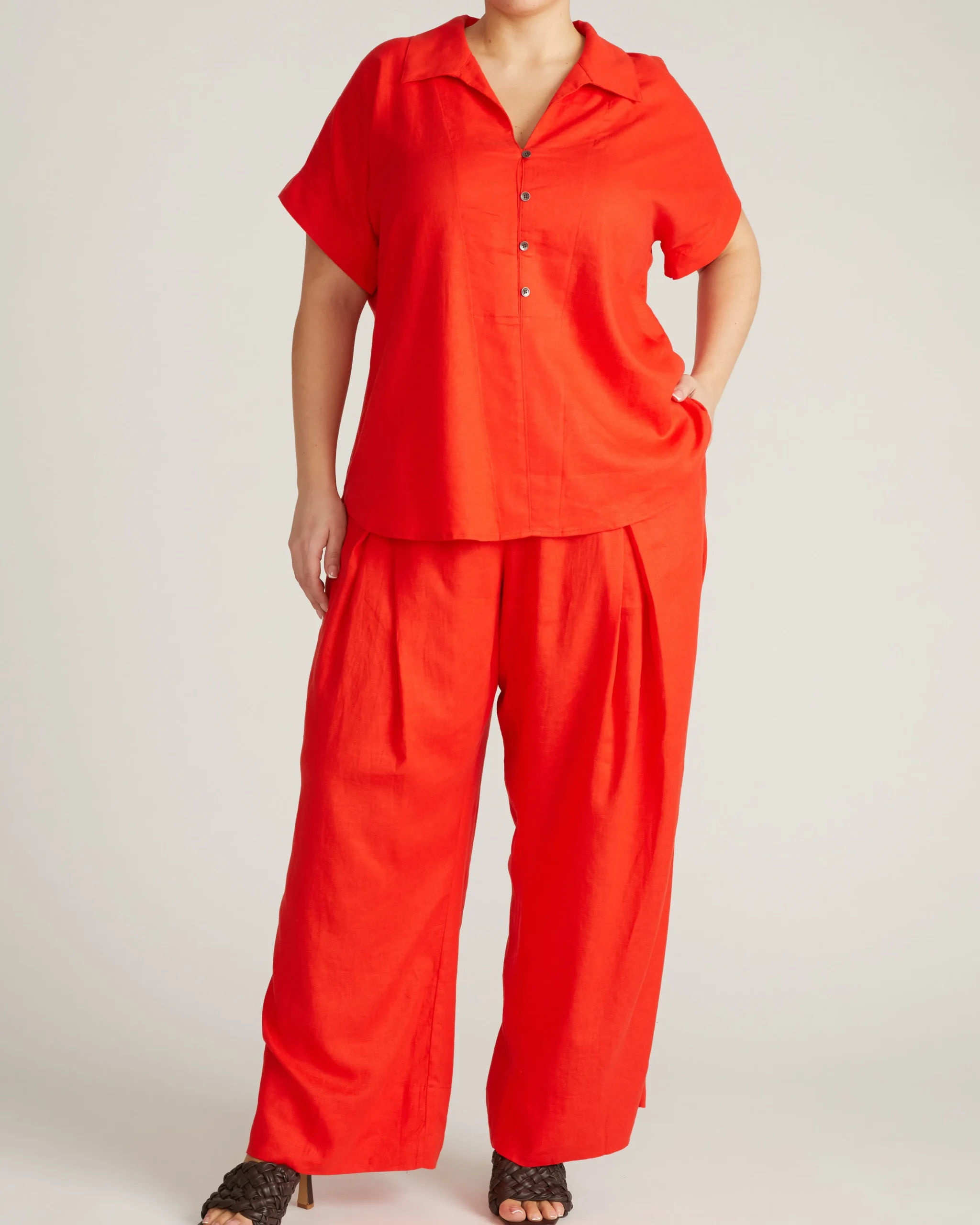Sandy Short Sleeve Stretch Linen Blend Shirt Shoreline Sunset