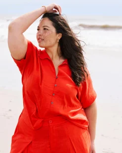 Sandy Short Sleeve Stretch Linen Blend Shirt Shoreline Sunset