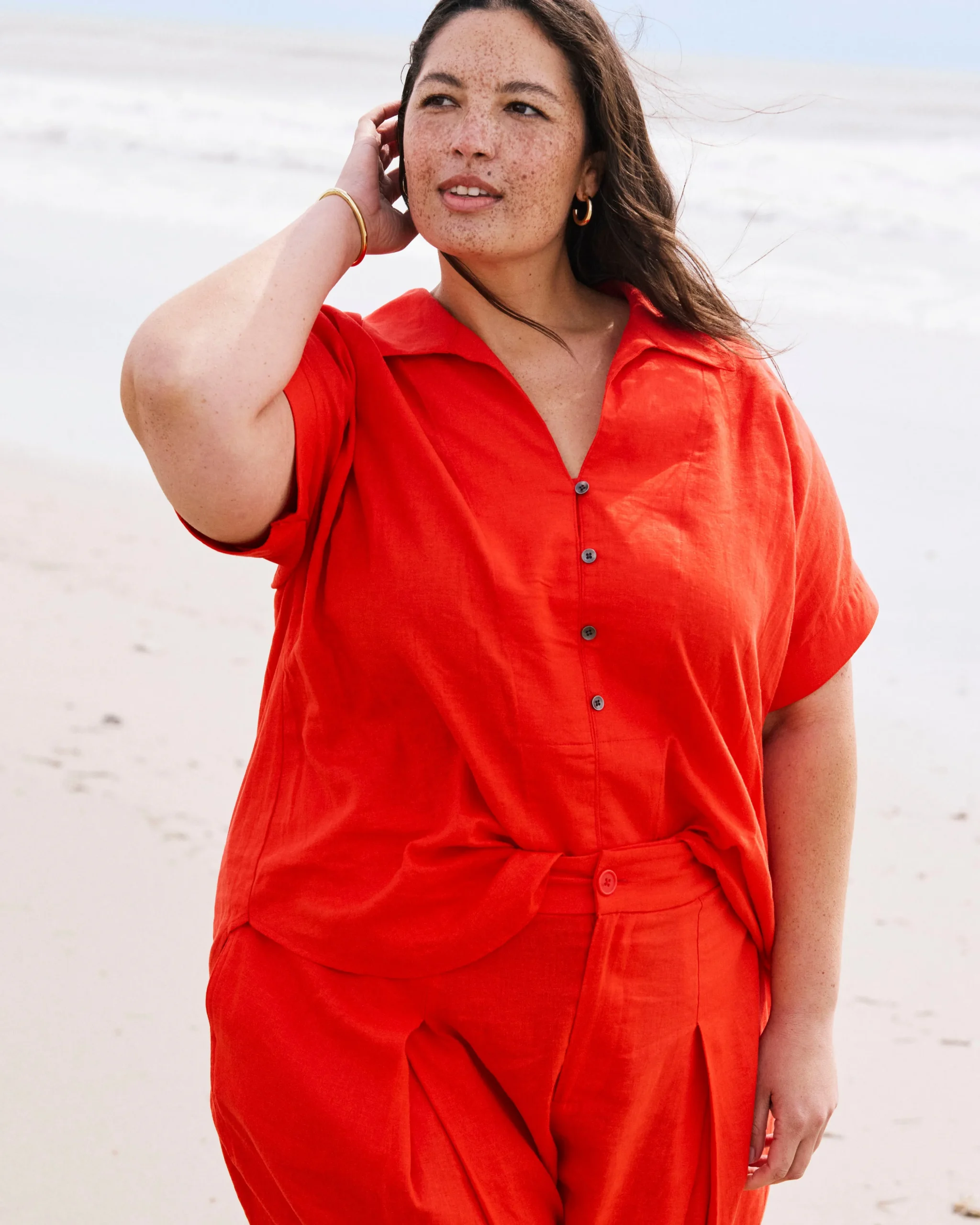Sandy Short Sleeve Stretch Linen Blend Shirt Shoreline Sunset