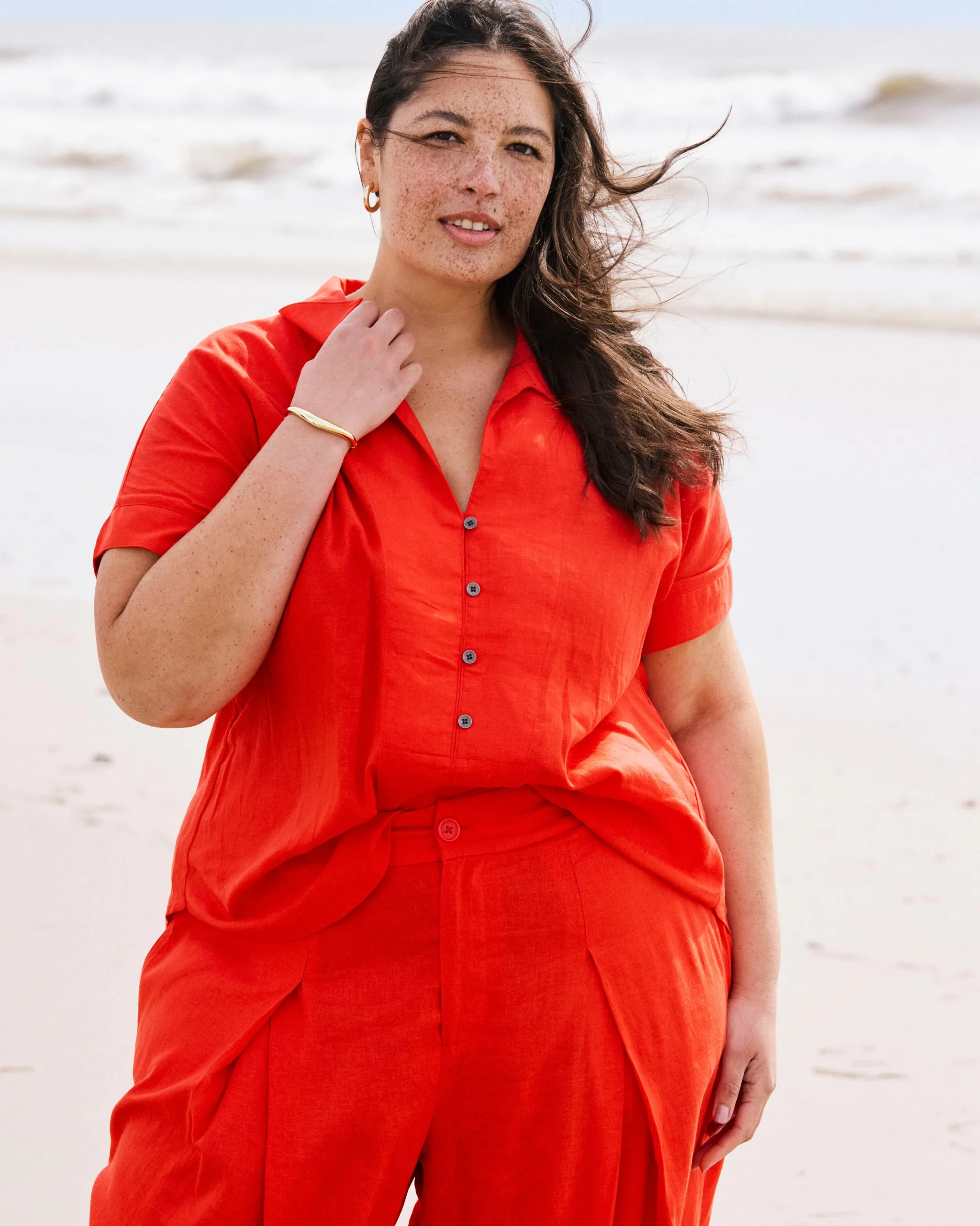Sandy Short Sleeve Stretch Linen Blend Shirt Shoreline Sunset