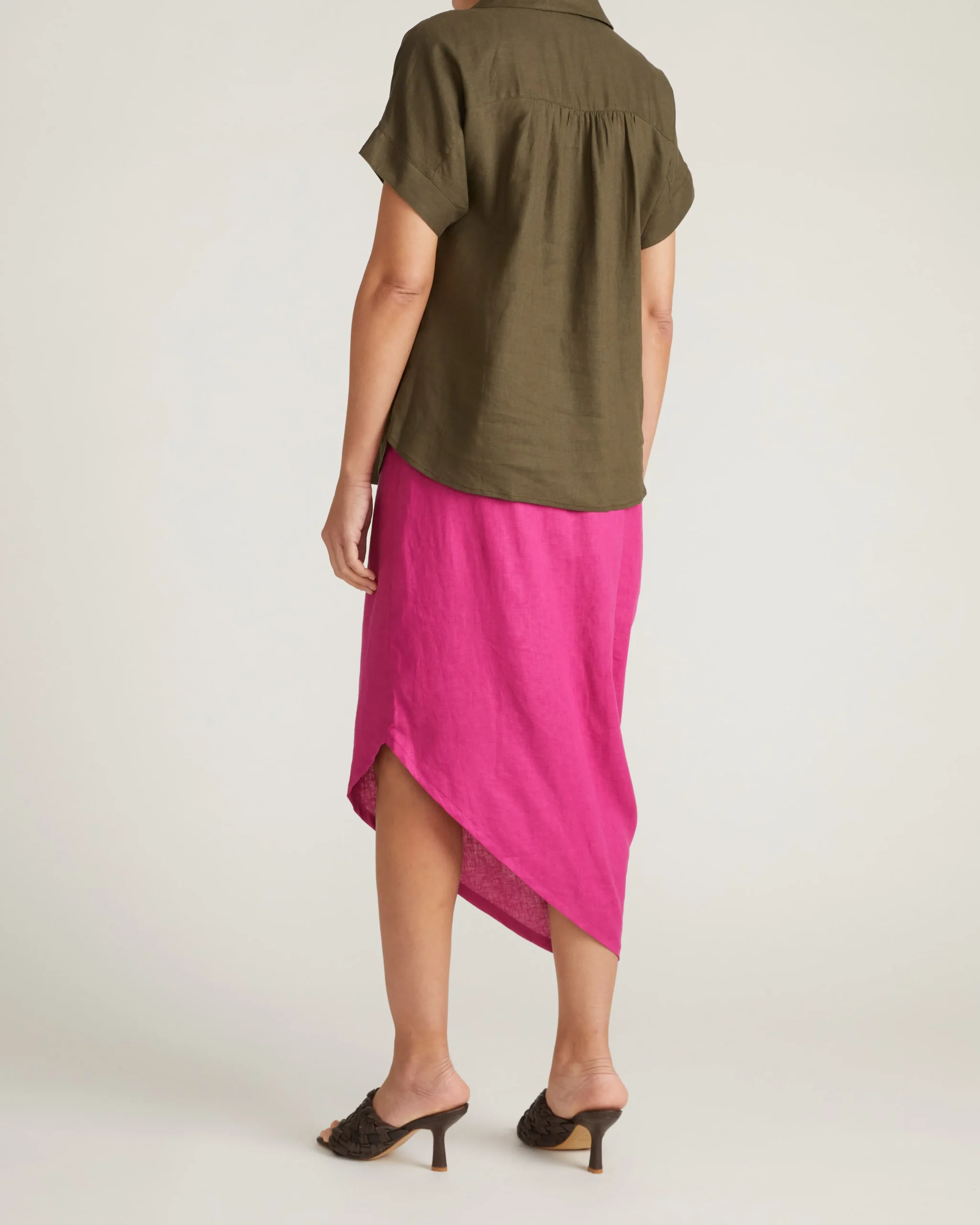 Sandy Short Sleeve Stretch Linen Blend Shirt Camo