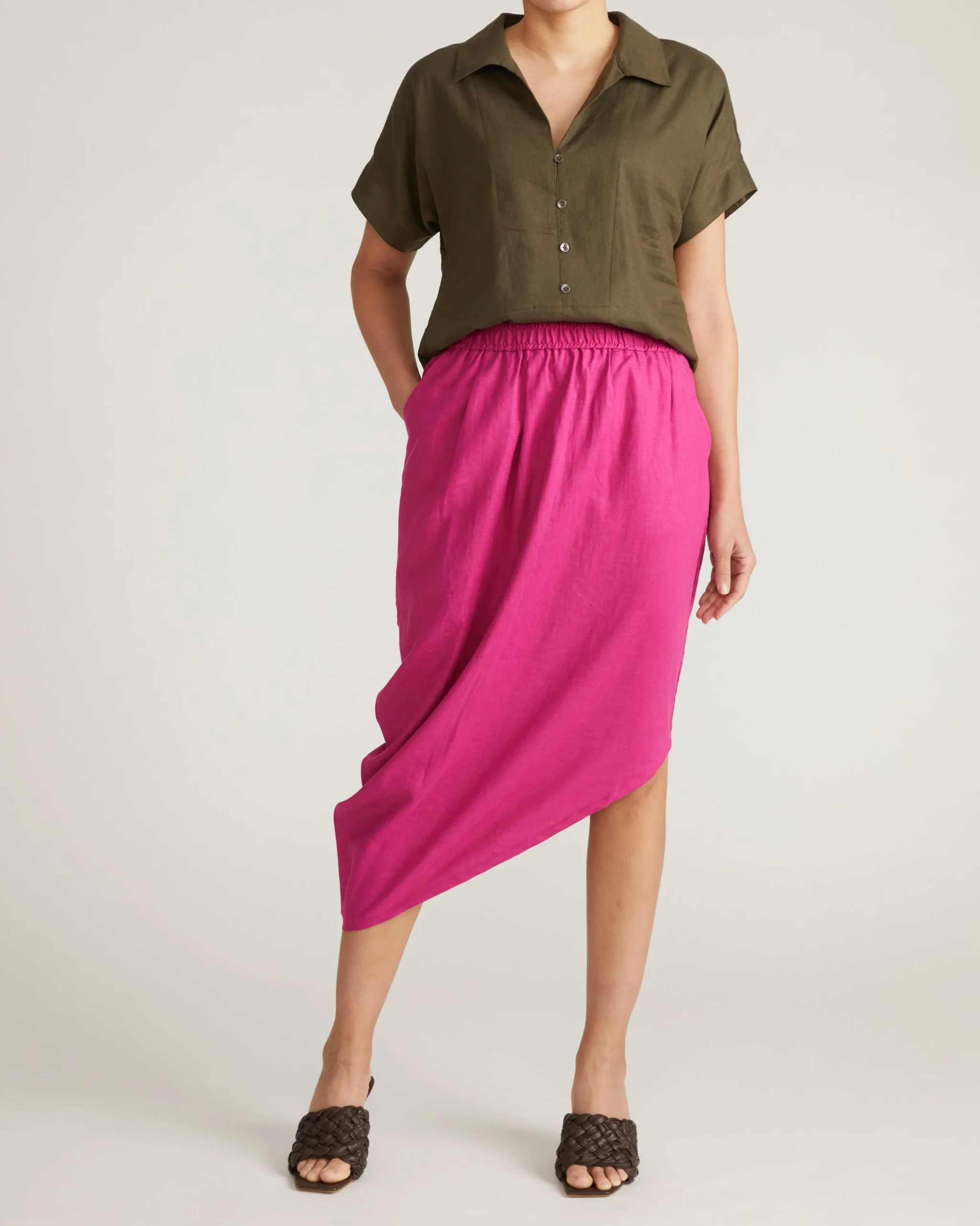 Sandy Short Sleeve Stretch Linen Blend Shirt Camo