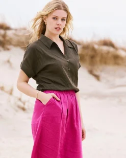 Sandy Short Sleeve Stretch Linen Blend Shirt Camo
