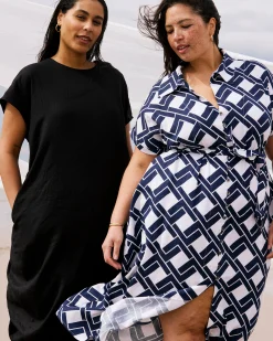 Sandy Stretch Linen Blend Shirtdress Geometrica Print