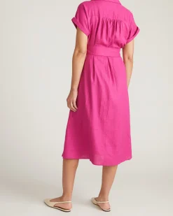 Sandy Stretch Linen Blend Shirtdress Hyper Pink