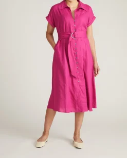 Sandy Stretch Linen Blend Shirtdress Hyper Pink
