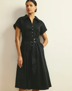 Sandy Stretch Poplin Shirtdress Black