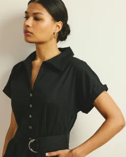 Sandy Stretch Poplin Shirtdress Black